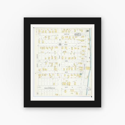 Old map wall art mockup — black gallery frame with white mat — Sanborn Fire Insurance Map from Marine City, Saint Clair County, Michigan (1907), Sheet #0010
