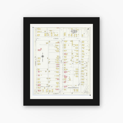 Old map wall art mockup — black gallery frame with white mat — Sanborn Fire Insurance Map from Delaware, Delaware County, Ohio (1911), Sheet #0004