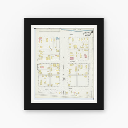 Old map wall art mockup — black gallery frame with white mat — Sanborn Fire Insurance Map from Port Clinton, Ottawa County, Ohio (1893), Sheet #0003