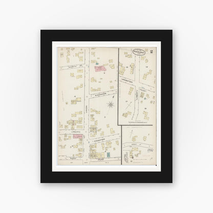 Old map wall art mockup — black gallery frame with white mat — Sanborn Fire Insurance Map from Rockland, Plymouth County, Massachusetts (1885), Sheet #0002