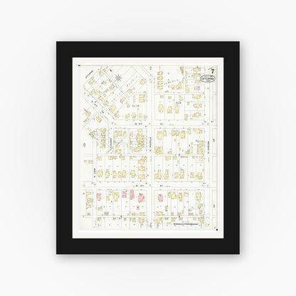 Old map wall art mockup — black gallery frame with white mat — Sanborn Fire Insurance Map from Ottumwa, Wapello County, Iowa (1897), Sheet #0007