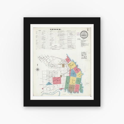 Old map wall art mockup — black gallery frame with white mat — Sanborn Fire Insurance Map from New Bern, Craven County, North Carolina (1904) - Complete Map Set