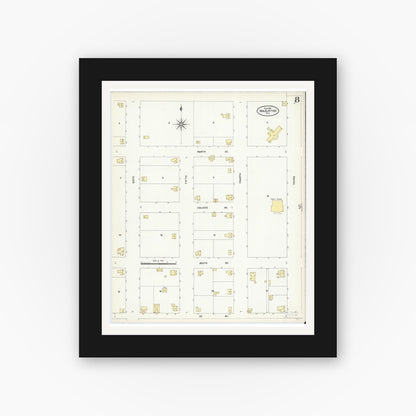 Old map wall art mockup — black gallery frame with white mat — Sanborn Fire Insurance Map from Van Alstyne, Grayson County, Texas (1907), Sheet #0008
