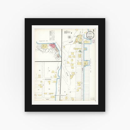 Old map wall art mockup — black gallery frame with white mat — Sanborn Fire Insurance Map from Sausalito, Marin County, California (1901) - Complete Map Set