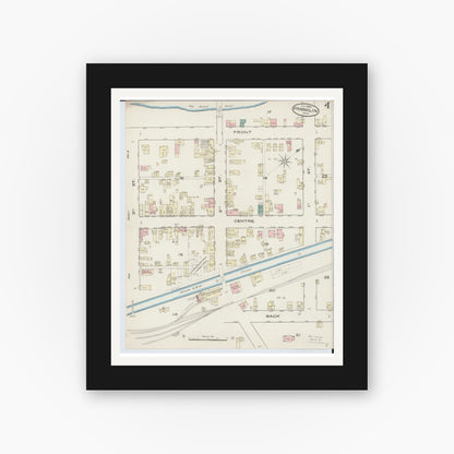 Old map wall art mockup — black gallery frame with white mat — Sanborn Fire Insurance Map from Franklin, Warren County, Ohio (1885), Sheet #0004