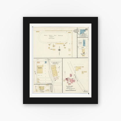 Old map wall art mockup — black gallery frame with white mat — Sanborn Fire Insurance Map from Eaton, Preble County, Ohio (1911), Sheet #0012
