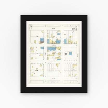 Old map wall art mockup — black gallery frame with white mat — Sanborn Fire Insurance Map from Junction, Kimble County, Texas (1926), Sheet #0002