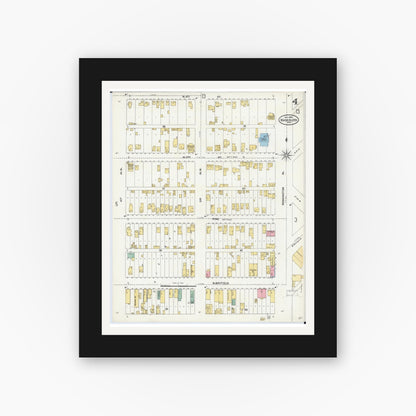 Old map wall art mockup — black gallery frame with white mat — Sanborn Fire Insurance Map from Washburn, Bayfield County, Wisconsin (1904), Sheet #0004