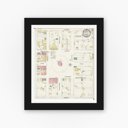 Old map wall art mockup — black gallery frame with white mat — Sanborn Fire Insurance Map from Corydon, Wayne County, Iowa (1893) â€” Complete Set