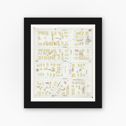 Old map wall art mockup — black gallery frame with white mat — Sanborn Fire Insurance Map from Jackson, Jackson County, Michigan (1899), Sheet #0021