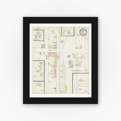 Old map wall art mockup — black gallery frame with white mat — Sanborn Fire Insurance Map from Live Oak, Suwanee County, Florida (1890), Sheet #0001