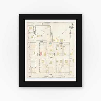 Old map wall art mockup — black gallery frame with white mat — Sanborn Fire Insurance Map from Strawn, Palo Pinto County, Texas (1944), Sheet #0003