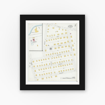 Old map wall art mockup — black gallery frame with white mat — Sanborn Fire Insurance Map from Maynard, Middlesex County, Massachusetts (1904), Sheet #0007