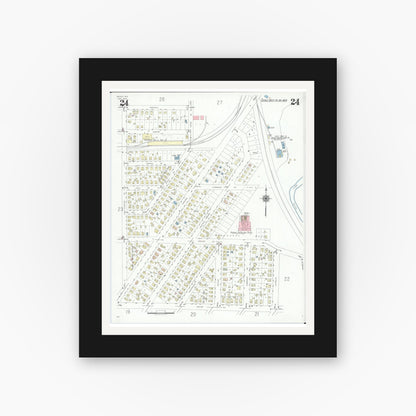 Old map wall art mockup — black gallery frame with white mat — Sanborn Fire Insurance Map from Beloit, Rock County, Wisconsin (1939), Sheet #0024