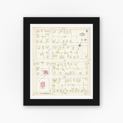 Old map wall art mockup — black gallery frame with white mat — Sanborn Fire Insurance Map from Plano, Kendall County, Illinois (1921), Sheet #0003
