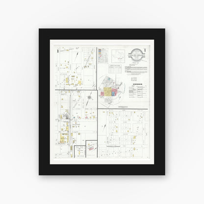 Old map wall art mockup — black gallery frame with white mat — Sanborn Fire Insurance Map from Carrizo Springs, Dimmit County, Texas (1933) - Complete Map Set