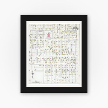 Old map wall art mockup — black gallery frame with white mat — Sanborn Fire Insurance Map from West Frankfort, Franklin County, Illinois (1919), Sheet #0013