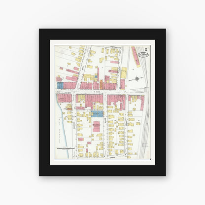 Old map wall art mockup — black gallery frame with white mat — Sanborn Fire Insurance Map from Salamanca, Cattaraugus County, New York (1918), Sheet #0005
