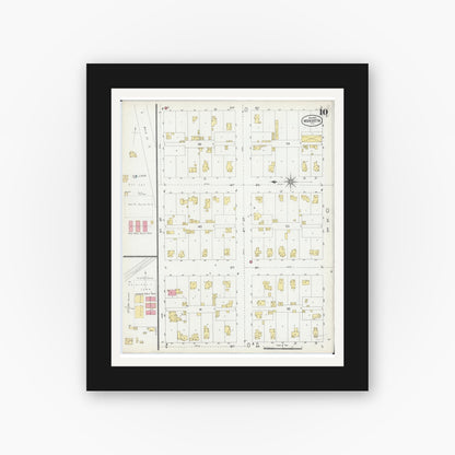 Old map wall art mockup — black gallery frame with white mat — Sanborn Fire Insurance Map from Mendota, La Salle County, Illinois (1902), Sheet #0010