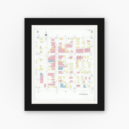 Old map wall art mockup — black gallery frame with white mat — Sanborn Fire Insurance Map from Covington, Miami County, Ohio (1946), Sheet #0003
