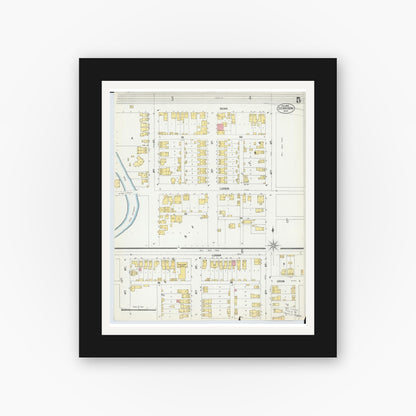 Old map wall art mockup — black gallery frame with white mat — Sanborn Fire Insurance Map from Dennison, Tuscarawas County, Ohio (1901), Sheet #0005