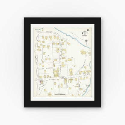 Old map wall art mockup — black gallery frame with white mat — Sanborn Fire Insurance Map from Hull, Plymouth County, Massachusetts (1916), Sheet #0019