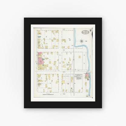 Old map wall art mockup — black gallery frame with white mat — Sanborn Fire Insurance Map from Sauk Centre, Stearns County, Minnesota (1895), Sheet #0002