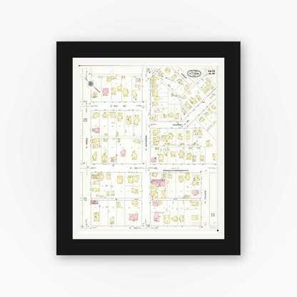 Old map wall art mockup — black gallery frame with white mat — Sanborn Fire Insurance Map from Ottumwa, Wapello County, Iowa (1909), Sheet #0022
