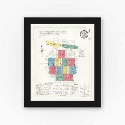Old map wall art mockup — black gallery frame with white mat — Sanborn Fire Insurance Map from Corona, Riverside County, California (1907) - Complete Map Set