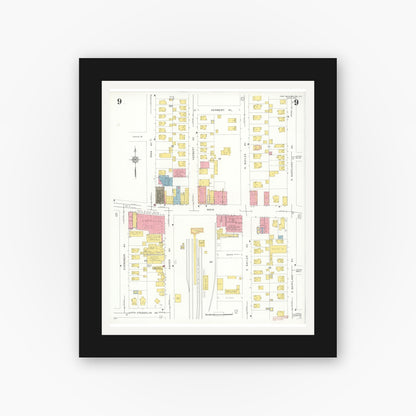 Old map wall art mockup — black gallery frame with white mat — Sanborn Fire Insurance Map from Port Washington, Nassau County, New York (1931), Sheet #0009