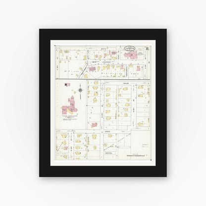 Old map wall art mockup — black gallery frame with white mat — Sanborn Fire Insurance Map from Lexington, Lafayette County, Missouri (1910), Sheet #0008