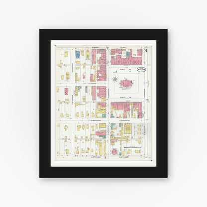 Old map wall art mockup — black gallery frame with white mat — Sanborn Fire Insurance Map from Macomb, Mcdonough County, Illinois (1906), Sheet #0004