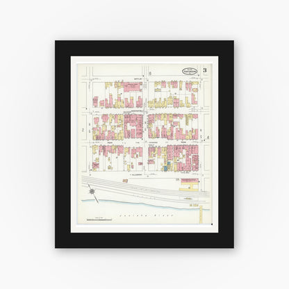 Old map wall art mockup — black gallery frame with white mat — Sanborn Fire Insurance Map from Huntingdon, Huntingdon County, Pennsylvania (1911), Sheet #0003