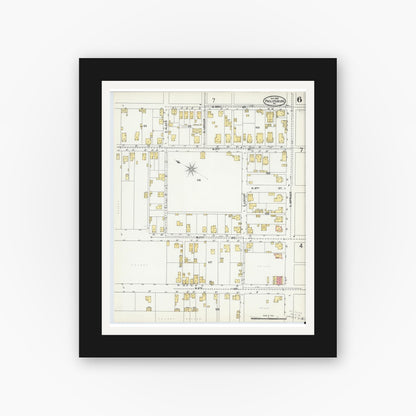 Old map wall art mockup — black gallery frame with white mat — Sanborn Fire Insurance Map from Philipsburg, Centre County, Pennsylvania (1904), Sheet #0006