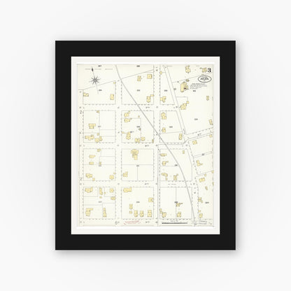 Old map wall art mockup — black gallery frame with white mat — Sanborn Fire Insurance Map from Arcata, Humboldt County, California (1908), Sheet #0003