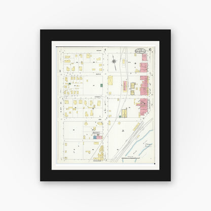 Old map wall art mockup — black gallery frame with white mat — Sanborn Fire Insurance Map from Poplar Bluff, Butler County, Missouri (1910), Sheet #0006