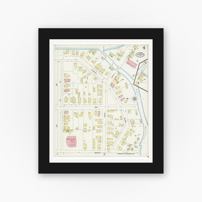 Old map wall art mockup — black gallery frame with white mat — Sanborn Fire Insurance Map from Warren, Warren County, Pennsylvania (1898), Sheet #0004