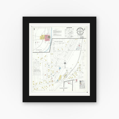 Old map wall art mockup — black gallery frame with white mat — Sanborn Fire Insurance Map from Waterville, Lucas County, Ohio (1944) - Complete Map Set
