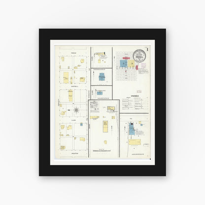 Old map wall art mockup — black gallery frame with white mat — Sanborn Fire Insurance Map from Haskell, Haskell County, Texas (1908), Sheet #0001