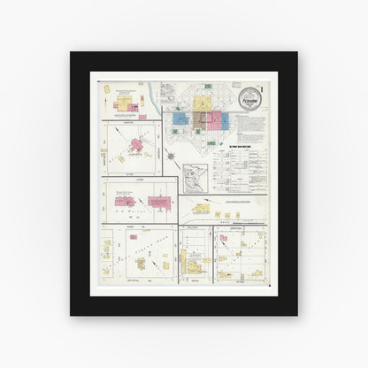 Old map wall art mockup — black gallery frame with white mat — Sanborn Fire Insurance Map from Perham, Otter Tail County, Minnesota (1916) - Complete Map Set