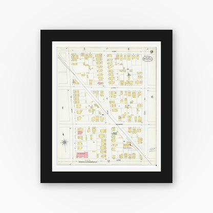 Old map wall art mockup — black gallery frame with white mat — Sanborn Fire Insurance Map from Millville, Cumberland County, New Jersey (1903), Sheet #0009