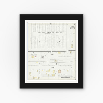 Old map wall art mockup — black gallery frame with white mat — Sanborn Fire Insurance Map from Crookston, Polk County, Minnesota (1896), Sheet #0008