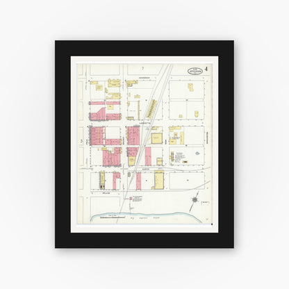 Old map wall art mockup — black gallery frame with white mat — Sanborn Fire Insurance Map from Jefferson, Marion County, Texas (1911), Sheet #0004