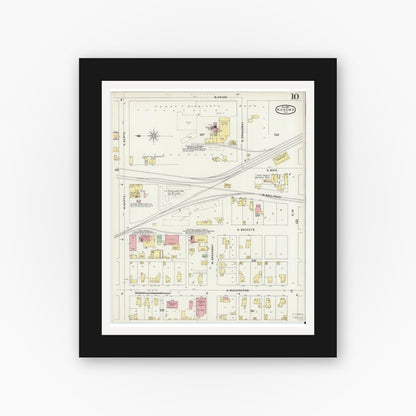 Old map wall art mockup — black gallery frame with white mat — Sanborn Fire Insurance Map from Kokomo, Howard County, Indiana (1896), Sheet #0010