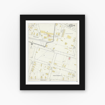 Old map wall art mockup — black gallery frame with white mat — Sanborn Fire Insurance Map from Delanco, Burlington County, New Jersey (1915), Sheet #0006