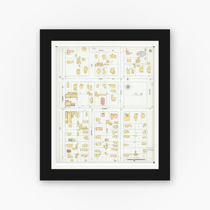 Old map wall art mockup — black gallery frame with white mat — Sanborn Fire Insurance Map from Berlin, Green Lake County, Wisconsin (1900), Sheet #0006
