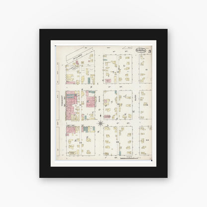 Old map wall art mockup — black gallery frame with white mat — Sanborn Fire Insurance Map from Kewanee, Henry County, Illinois (1885), Sheet #0003