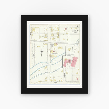 Old map wall art mockup — black gallery frame with white mat — Sanborn Fire Insurance Map from Baltimore, Fairfield County, Ohio (1910), Sheet #0002