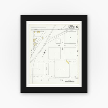 Old map wall art mockup — black gallery frame with white mat — Sanborn Fire Insurance Map from Corsicana, Navarro County, Texas (1921), Sheet #0012