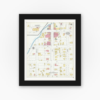 Old map wall art mockup — black gallery frame with white mat — Sanborn Fire Insurance Map from Dundee, Kane County, Illinois (1905), Sheet #0006